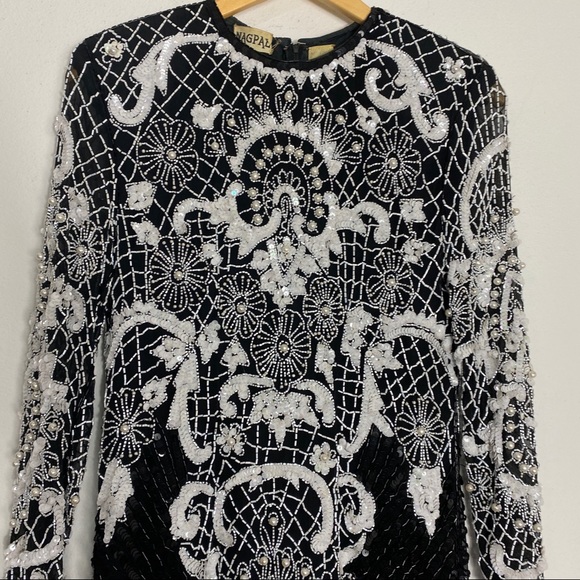 Vintage Negpal Silk Beaded Sequin Midi Dress S - Picture 16 of 16